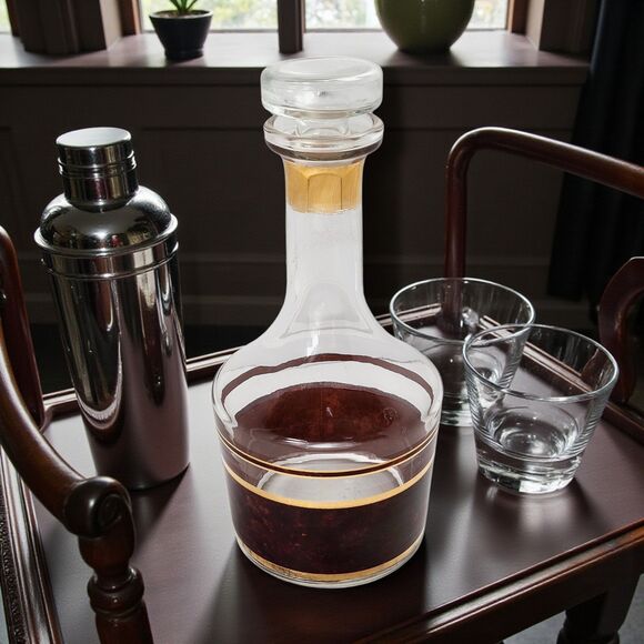 Vintage Culver Tortoiseshell Decanter with Stopper 22K Gold Barware Brown - Picture 1 of 12